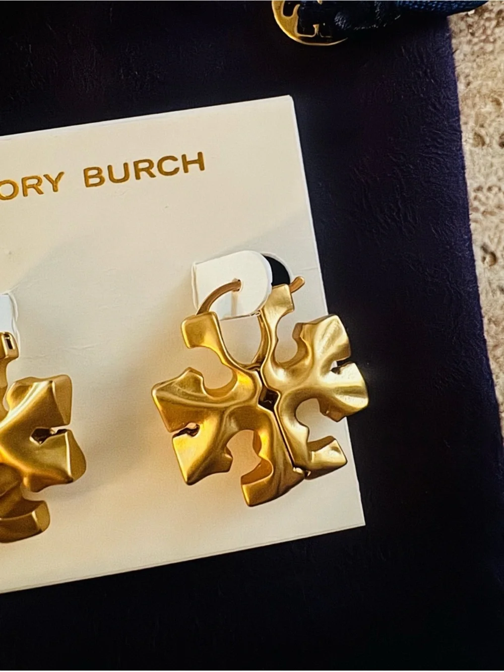 Tory Burch Gold Floral Logo Clip-On Earrings